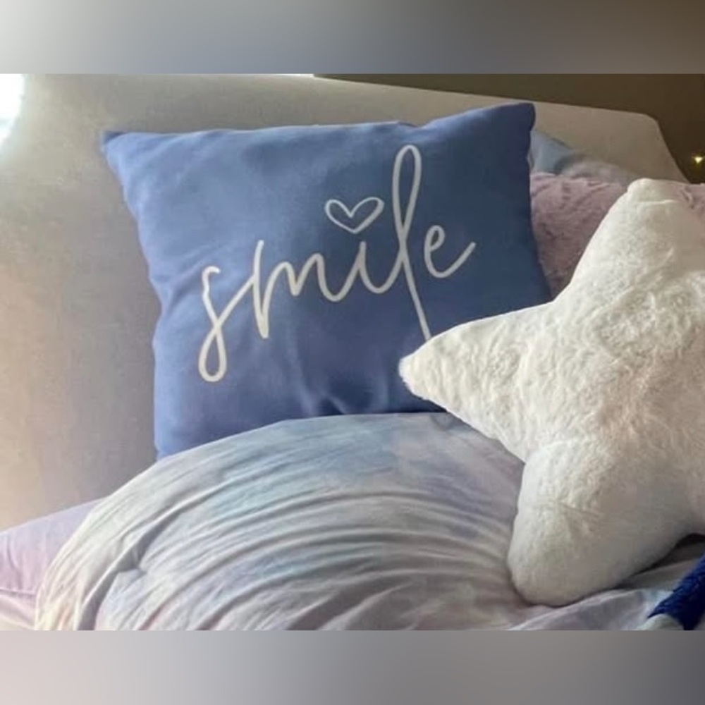 Cute Dark Periwinkle SMILE 2-sided inspirational pillow 16x16
